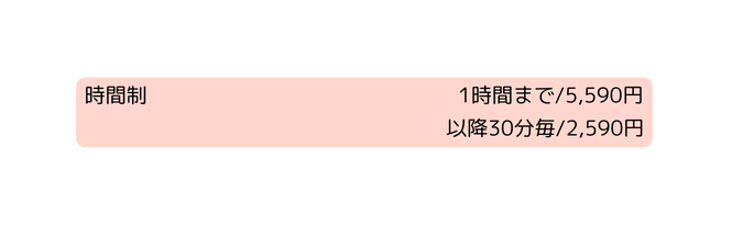 時間制 1時間まで 5 590円 以降30分毎 2 590円